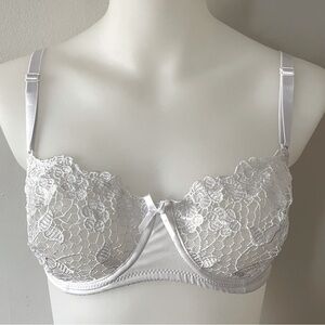 Vogue’s Secret White Lace Sheer Cup Underwire Bra Size 32D bin 1A